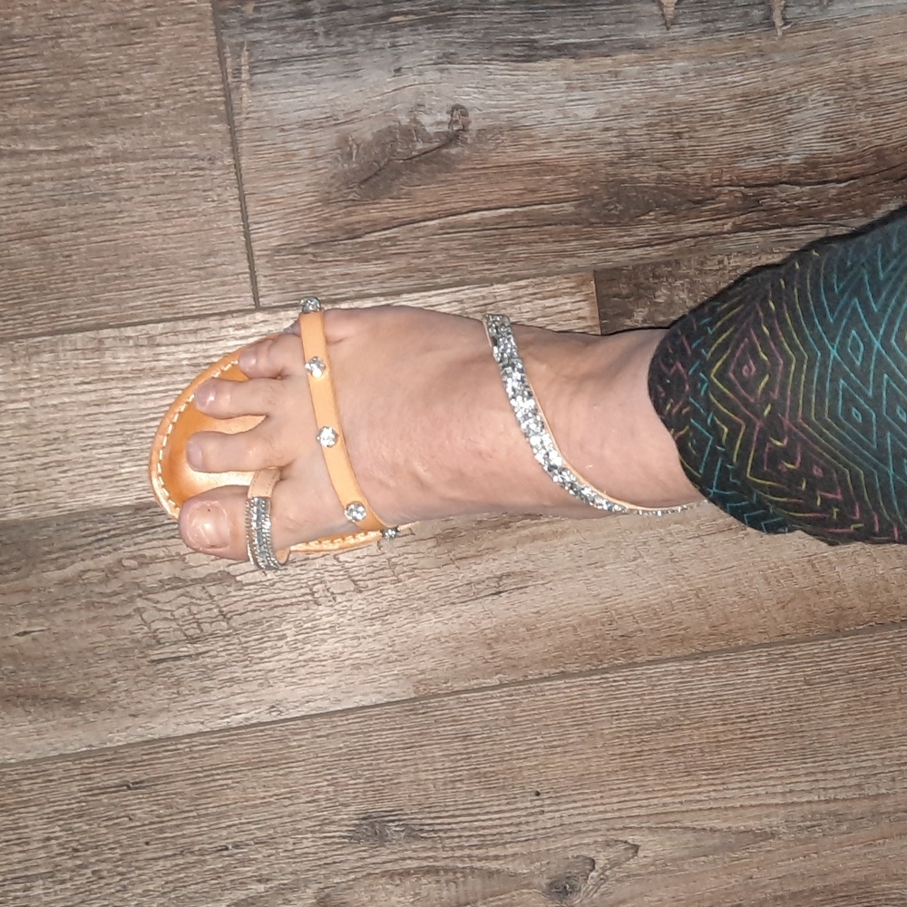 $ Express size 10 women's brown, sequined sandals, excellent used condition